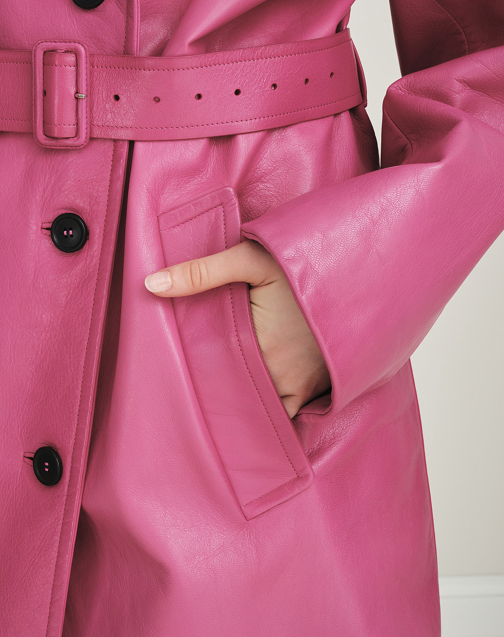 Prada- Pink Leather Double Breasted Trenchcoat 40 SIZE